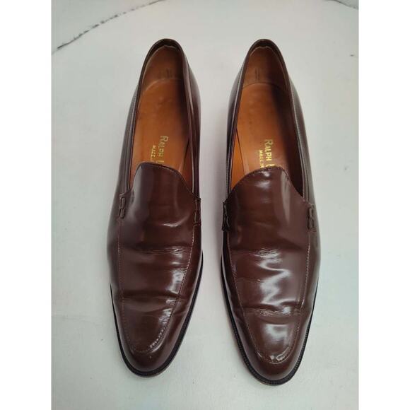 Ralph Lauren 2 inch Heeled Leather Slip On Loafer Shoes Shiny Brown Size 8 - Picture 3 of 7